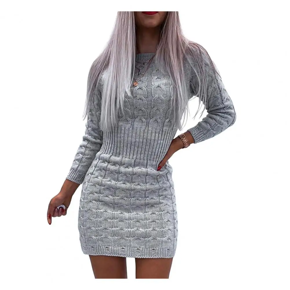 

Slimming Dress Elegant Half High Neck Knit Sweater Dress with Rough Hemp Jacquard Texture for Autumn Winter Chic Comfortable