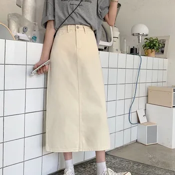 Vista deslumbrante: Saia Longa de Malha Plissada TIYIHAILEY para Mulheres 10 Beige Fashion Denim Skirt Women Korean Style High Waist Slim Fit Long Skirt Woman 2023 Spring Summer Vintage Split A-Line Skirt