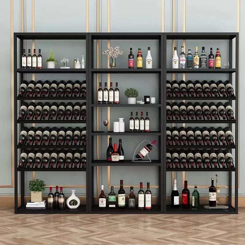 

Buffet Bottle Shelf Wine Cabinets Liquor Storage Club Holder Metal Wine Rack Drink Restaurant Retail Meuble Vin Hotel Furniture