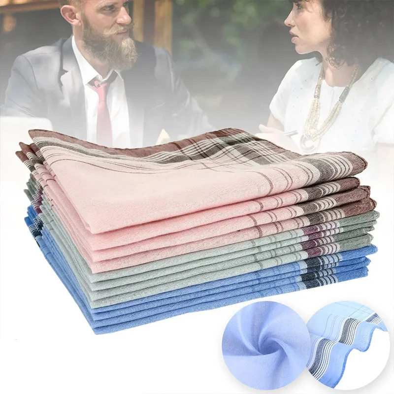

12Pcs Handkerchief Towels Multicolor Plaid Stripe Men Women Pocket for Wedding Party Business Chest Towel Handkerchiefs Scarves