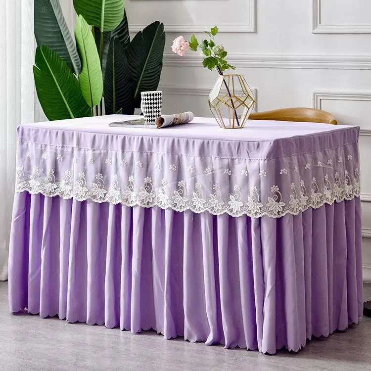 

Lace Large Skirt Hem Tablecloth Solid Color Rectangular Hotel Conference Table Cover Anti Slip Dustproof Multi-color Table Skirt