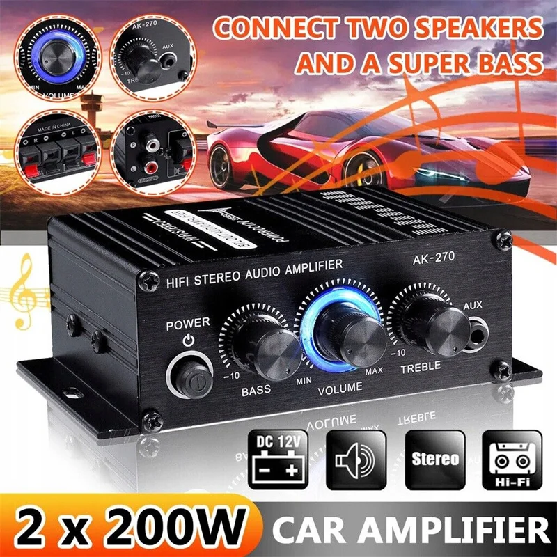 Car Hifi Power Amplifier AK-270 200W 12V 2A Home Car Hifi Power Amplifier Stereo BASS Audio Amp Speaker Car Home Sound Power Amp 
Car Hifi Power Amplifier AK-270 200W 12V 2A Home Car Hifi Power Amplifier Stereo BASS Audio Amp Speaker Car Home Sound Power Amp