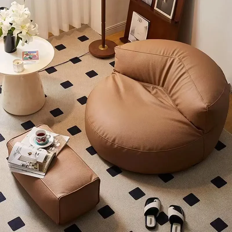 

PU Leather Bean Bag Chair with Filling Round Lazy Floor Single Sofa Tatami for Bedroom Living Room Floor Seat Beanbag