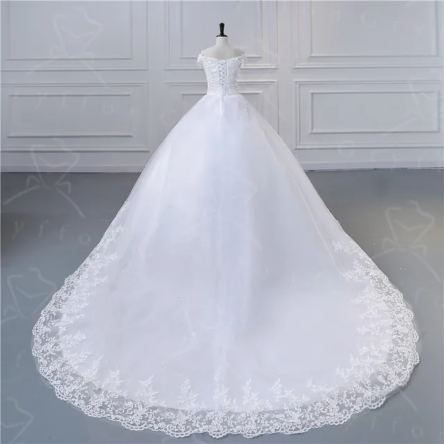 Robe De mariée légère en dentelle, col bateau, Robe De bal De luxe, élégante, grande taille, Photo réelle 2