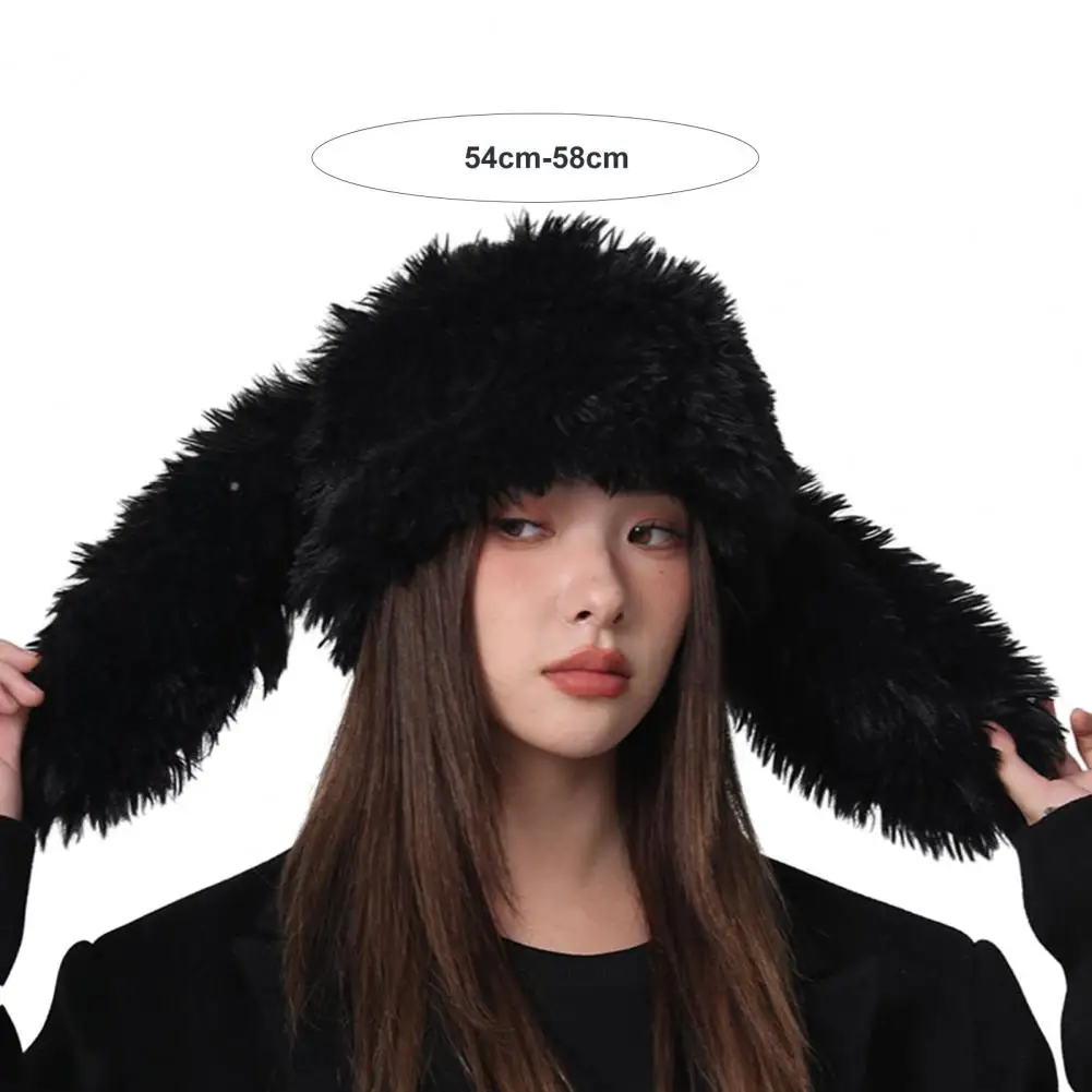 

Женская шапка, эластичная однотонная шапка, зимняя шапка с пушистыми кроличьими ушками для женщин, уютная плюшевая ветрозащитная шапка с защитой ушей, теплая