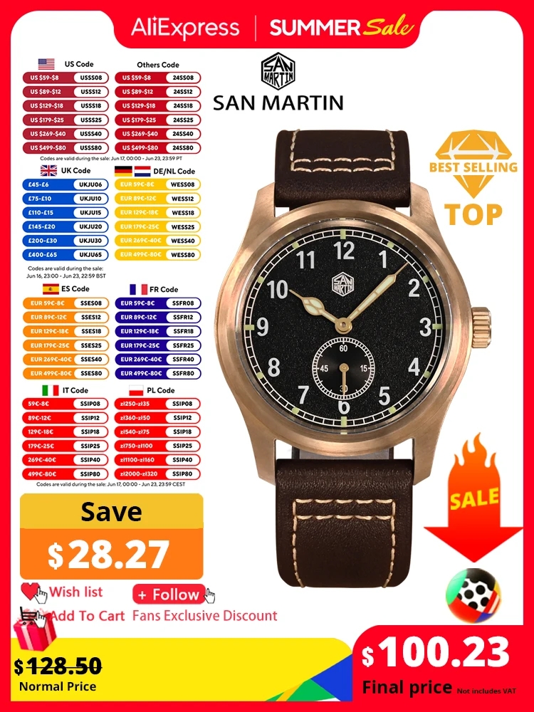 San Martin 37mm Bronze Pilot RONDA 6004 Men Watch Vintage Military Simple Fashion Style Quartz Clock Leather 10 Bar Relojes
San Martin 37mm Bronze Pilot RONDA 6004 Men Watch Vintage Military Simple Fashion Style Quartz Clock Leather 10 Bar Relojes