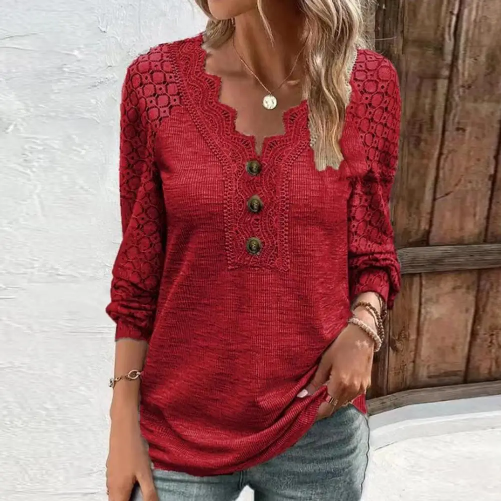 Casual Lace V-neck Pullover Chic Lace-decorated Women's Tops Soft Breathable Pullovers Buttoned V-necks for Spring Fall Fashion
Casual Lace V-neck Pullover Chic Lace-decorated Women's Tops Soft Breathable Pullovers Buttoned V-necks for Spring Fall Fashion