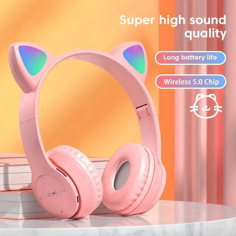 Cute Cat Ear Bluetooth Compatible Headset with LED Wireless Headset Children Girls Stereo Folding Sports Headset with Microphone
Cute Cat Ear Bluetooth Compatible Headset with LED Wireless Headset Children Girls Stereo Folding Sports Headset with Microphone