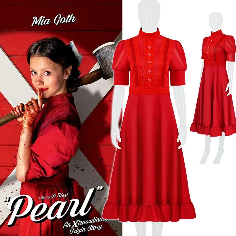 

Horror Movie Pearl Costume Pearl Cosplay Costume Pearl Red Dress X Prequel Outfits for Halloween Party Women