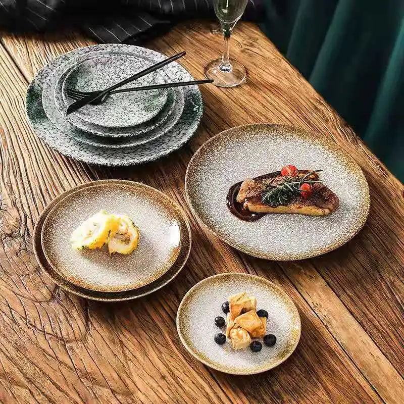Creative Personality Ceramic Japanese Dish Vintage Cutlery and Wind Plate Korean Disc Home Dining Dish Steak Plate 
Creative Personality Ceramic Japanese Dish Vintage Cutlery and Wind Plate Korean Disc Home Dining Dish Steak Plate