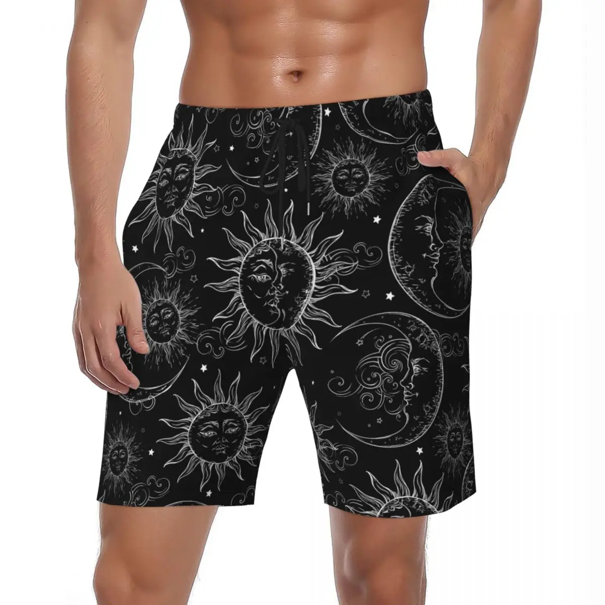 

Sun Moon Stars Board Shorts Summer Retro Celestial Sportswear Beach Short Pants Men's Quick Dry Fashion Large Size Swim Trunks