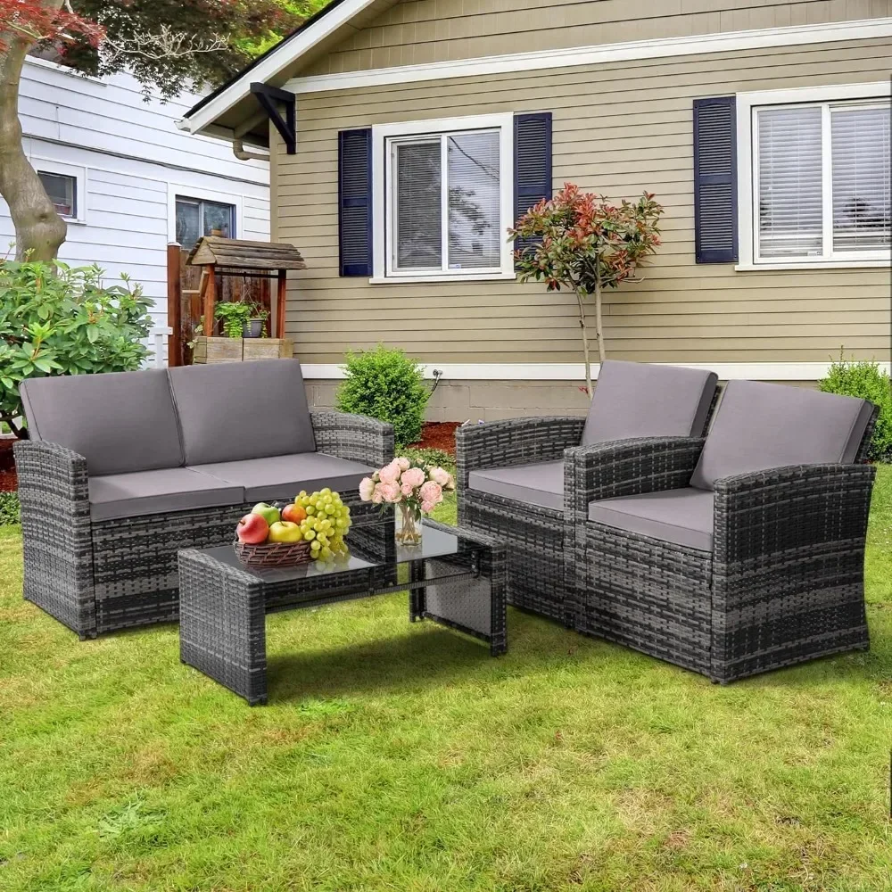 4 Pieces Patio Conversation Set, Outside Rattan Sectional Sofa, Cushioned Furniture Set, Wicker Sofa Ideal for Garden, Backyard
4 Pieces Patio Conversation Set, Outside Rattan Sectional Sofa, Cushioned Furniture Set, Wicker Sofa Ideal for Garden, Backyard