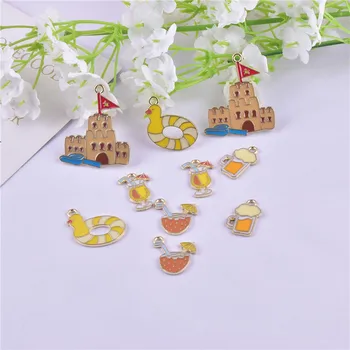 10pcs Mix Style Summer Drinking Duck Life buoy Metal Charms Pendant for Earring Necklace Jewelry Making Craft DIY