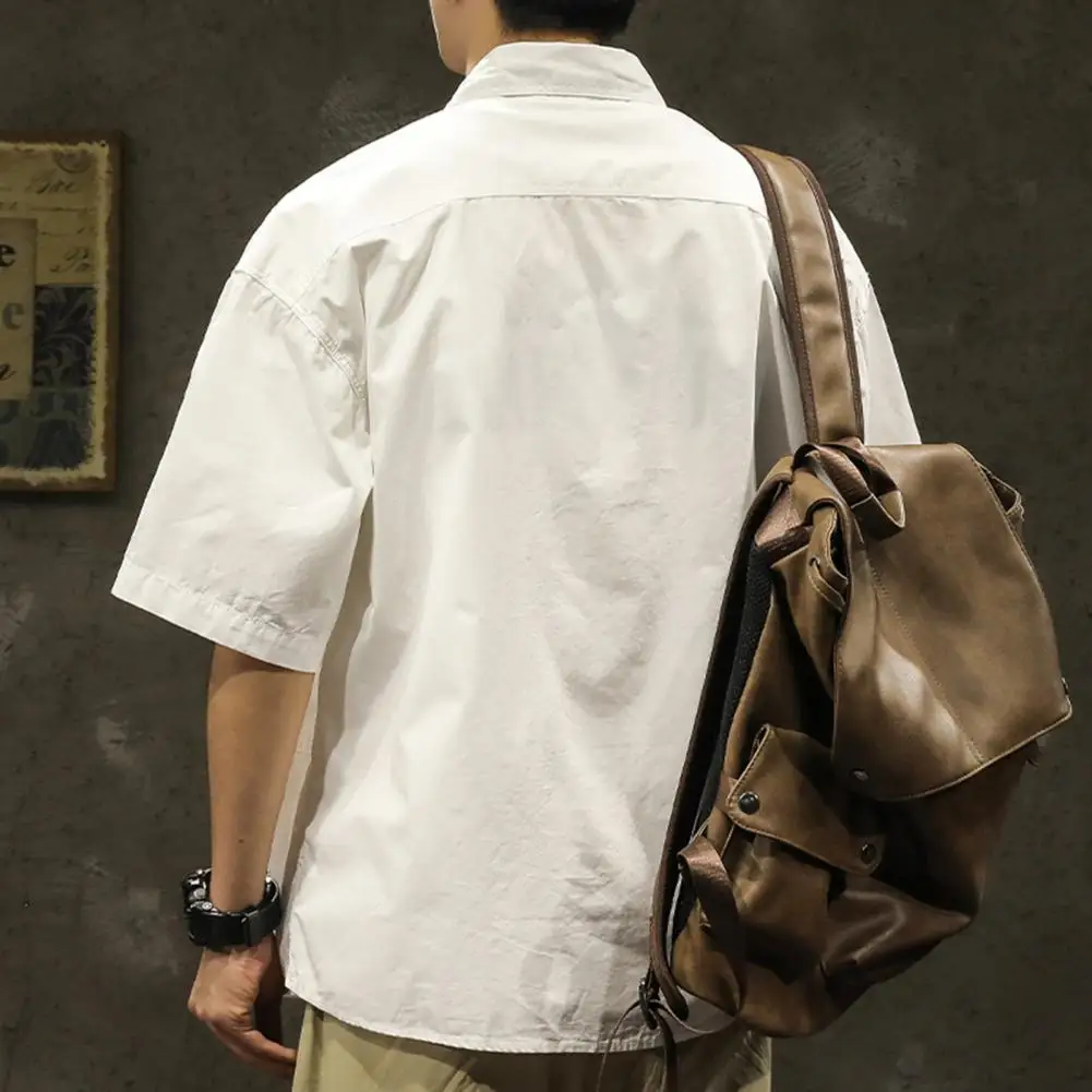 

Рабочая одежда с коротким рукавом, Мужская Весенняя рубашка-карго с отложным воротником, однобортная дизайнерская уличная рубашка с нагрудным карманом