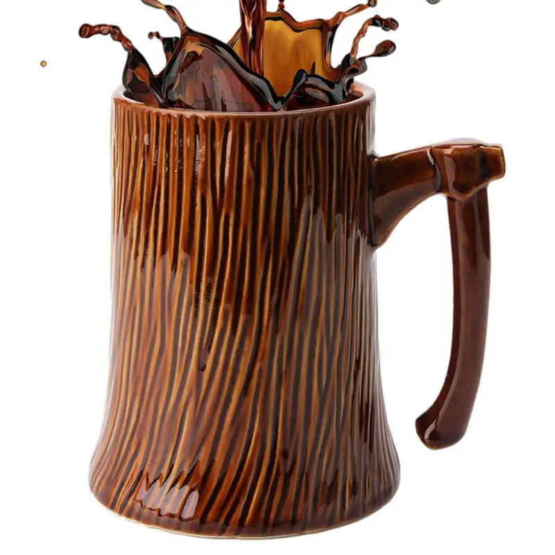 

600ml Ceramic Drinking Cup Realistic Wood Tree Stump Mugs For Tea Coffee Milk Other Drinks Portable Handle Design