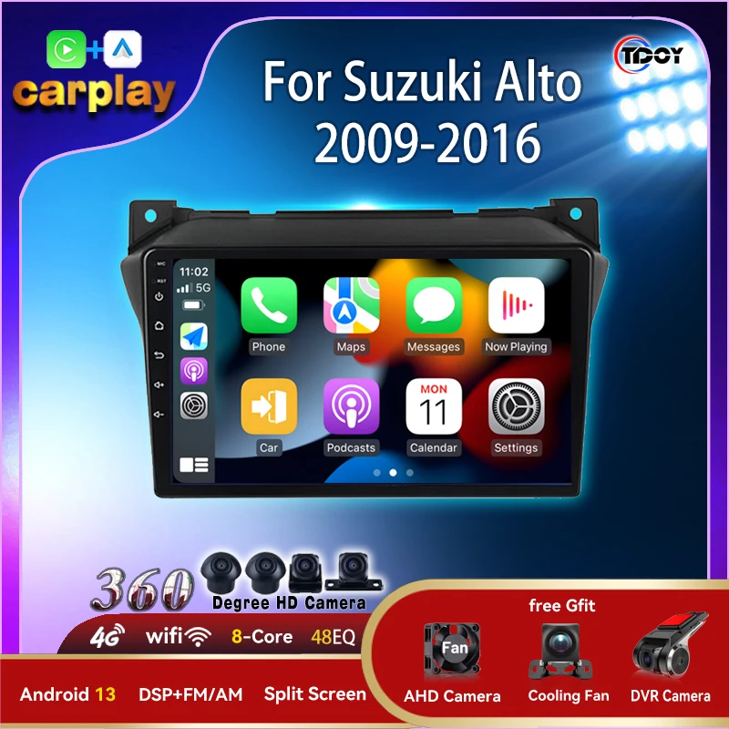 

Автомагнитола Carplay для Suzuki Alto 2009-2016, мультимедийная автомобильная аудиосистема, 8 ядер, 4G, Wi-Fi, Автомобильное видео, воспроизведение, сабвуфер