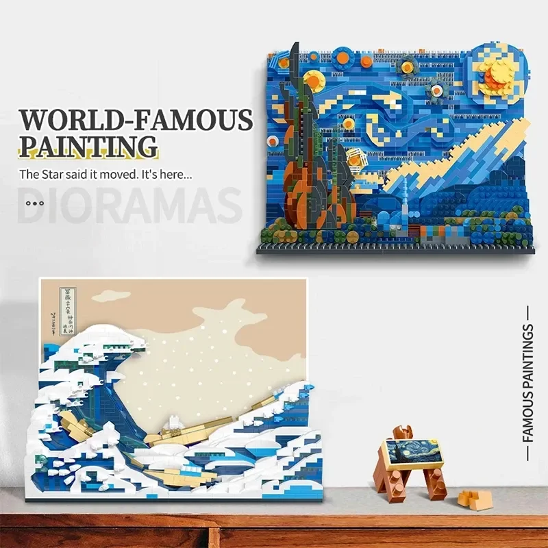 

Creative Art Van Gogh Paintings The Starry Night MOC The Great Wave of Kanagawa Micro Building Blocks Education Toys Kids Gifts
