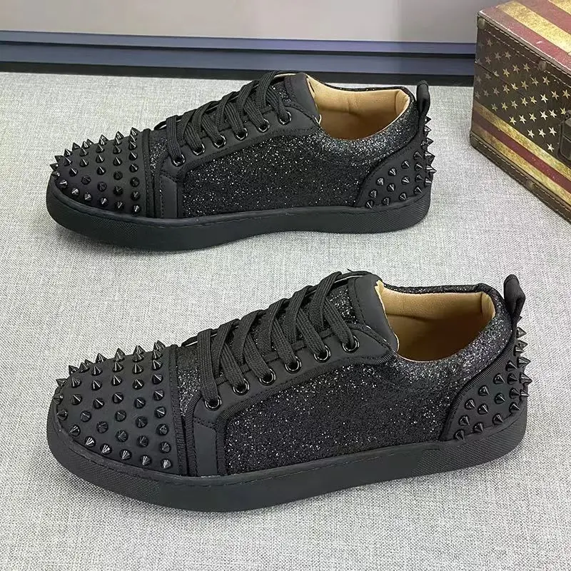 

italian designer mens casual studded shoes punk hip hop dress rivets shoe breathable personality spikes sneakers young footwear