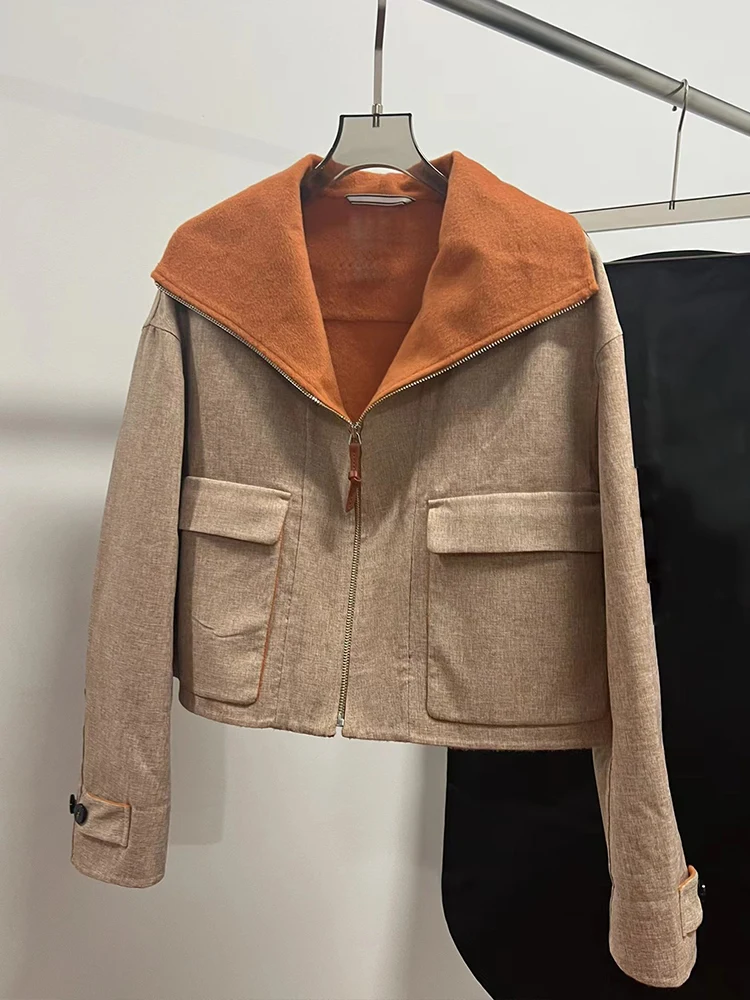 Design retro color contrast lapel cashmere double-sided coat women's winter new fashion luxury all-match zipper jacket
Design retro color contrast lapel cashmere double-sided coat women's winter new fashion luxury all-match zipper jacket