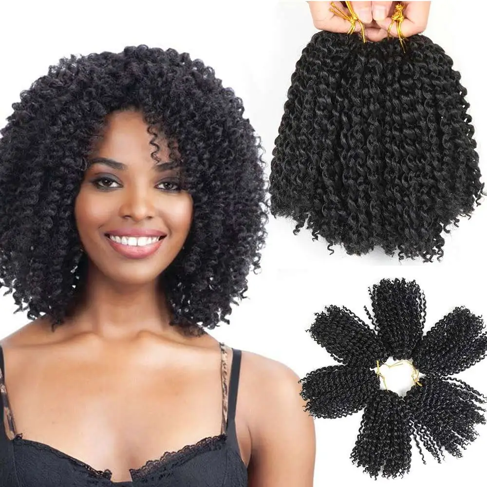 

Afro Kinky Curly Braiding Hair Marlybob Crochet Braids Hair Short Pre-looped Crochet Passion Twist Braiding Hair