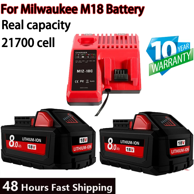 18V 8.0Ah For Milwaukee M18 21700 Battery cell XC Lithium Battery 48-11-1860 48-11-1850 48-11-1840 Rechargeable Batteries
18V 8.0Ah For Milwaukee M18 21700 Battery cell XC Lithium Battery 48-11-1860 48-11-1850 48-11-1840 Rechargeable Batteries