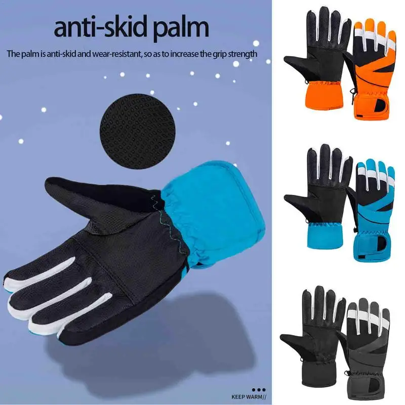 

Детские зимние лыжные перчатки, ветрозащитные водонепроницаемые противоскользящие перчатки для улицы на ладони, утепленные детские зимние перчатки, лыжные перчатки для мальчиков