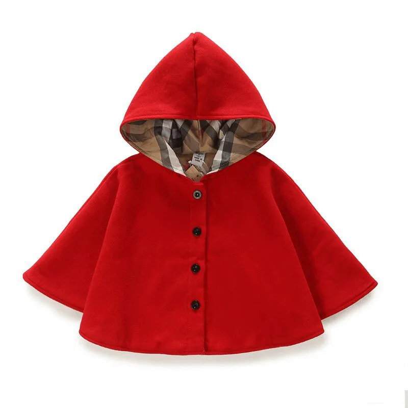 

winter spring fashion kids baby cape pattern red cotton hooded plaid girls Coat jackets baby girl cape cloaks clothes baby coats