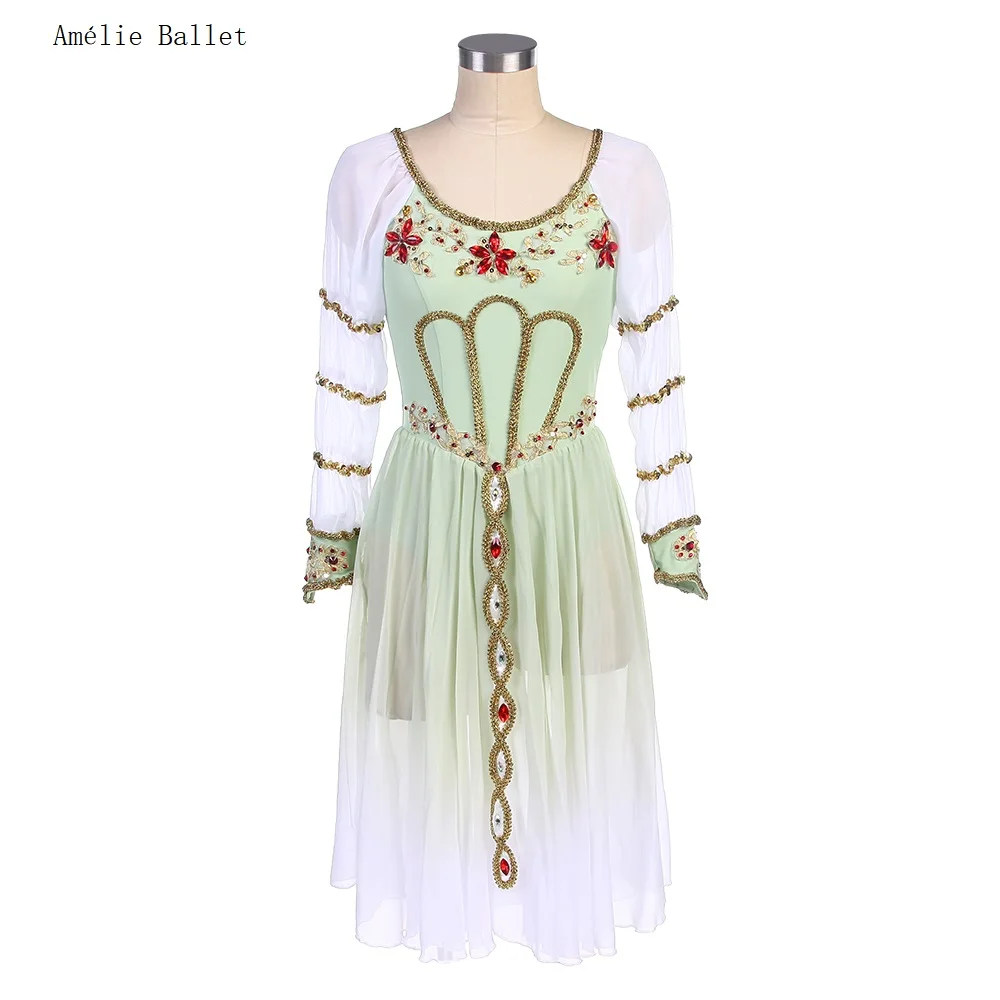 

24048 New Ballet Costumes Long Sleeves Light Green Spandex Dance Costumes for Swan Lake Pas de Trois (Act I) Women Romantic Tutu