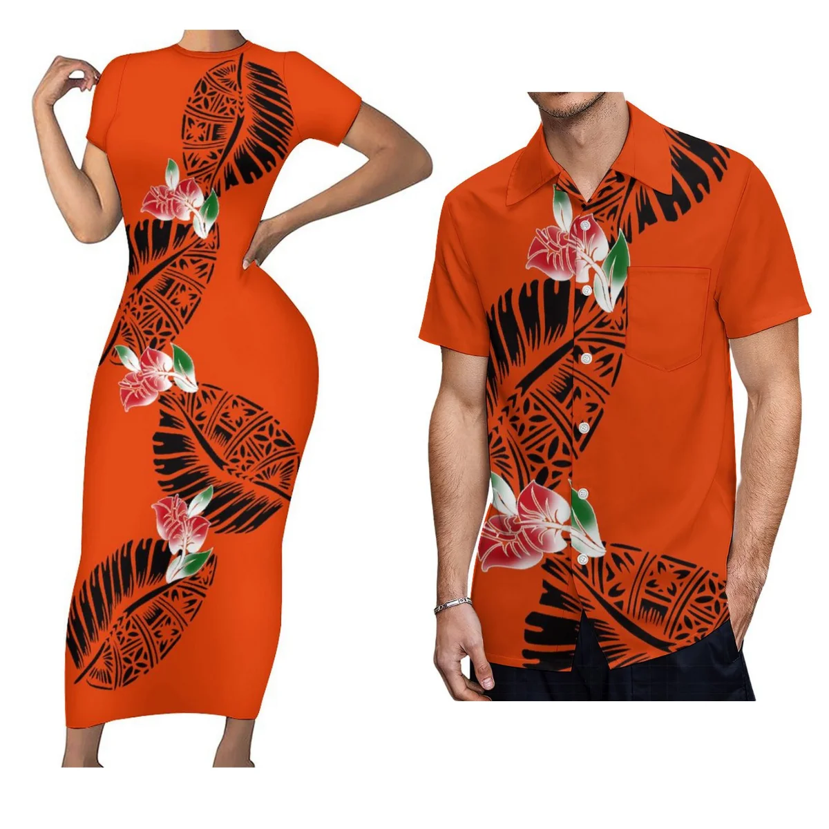 

Женское платье-футляр с коротким рукавом, длинное платье-футляр с рубашкой Aloha для мужчин, полинезийская парная одежда с бесплатной доставкой