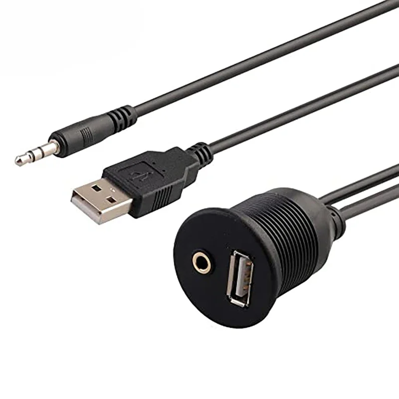 

USB 2.0/3.0 & 3.5mm AUX Extension Dashboard Flush Panel Mount Cable For Car Truck Boat Motorcycle Waterproof Cord 1m