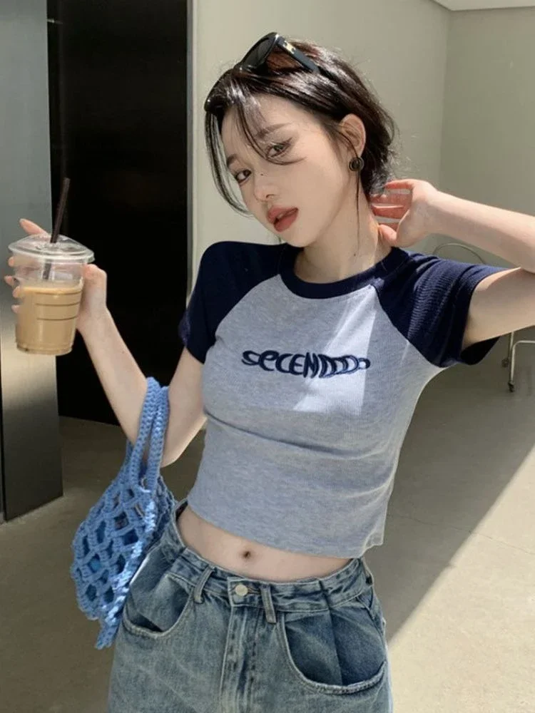 2024 Summer Streetwear Cartoon Letter Print Tops Tshirt Korean Style Slim Elasticity O-Neck T-Shirt Clothes Women Tee Crop Tops
2024 Summer Streetwear Cartoon Letter Print Tops Tshirt Korean Style Slim Elasticity O-Neck T-Shirt Clothes Women Tee Crop Tops