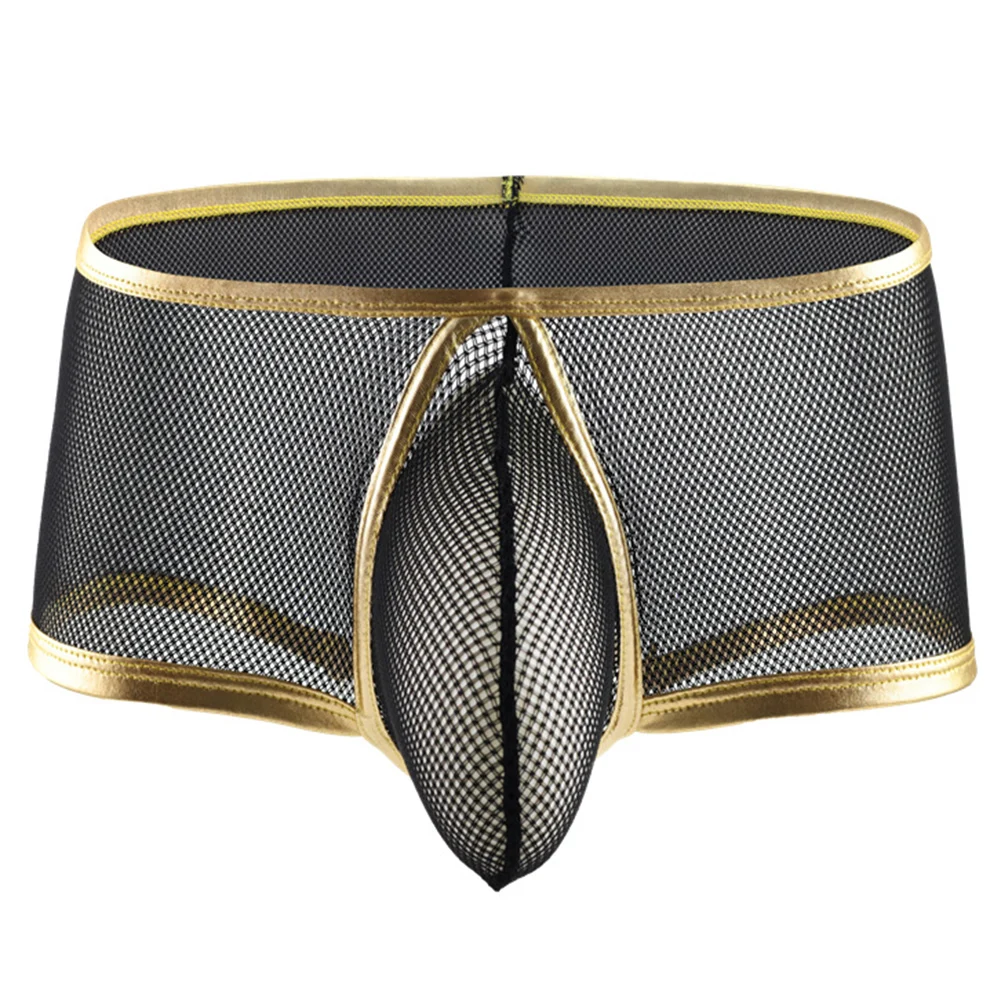 Sexy Men Mesh Boxers Briefs Underwear Low Waist Gold Trim Panties U Convex Big Bag Underpants Breathable Erotic Lingerie
Sexy Men Mesh Boxers Briefs Underwear Low Waist Gold Trim Panties U Convex Big Bag Underpants Breathable Erotic Lingerie