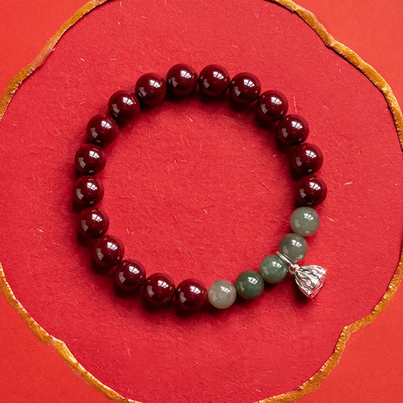 

Raw Ore Purple Gold Sand 925 Silver Lotus Seedpod Bracelet High Content Cinnabar Jade round Beads Ornament
