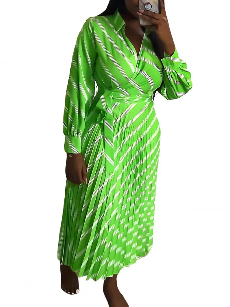 Pleated African Dress For Women Summer Autumn Striped Polo Shirt Casual Long Sleeve Dress Nigeria Africa Clothes Long Dress Robe
Pleated African Dress For Women Summer Autumn Striped Polo Shirt Casual Long Sleeve Dress Nigeria Africa Clothes Long Dress Robe