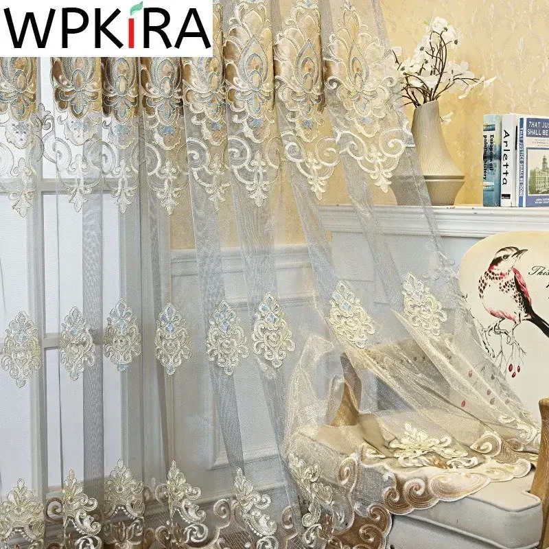 Luxurious European Coffee Gold Embroidery Tulle Curtain for Living room Glass Door Decor Grey High End Sheers Window Drapes
Luxurious European Coffee Gold Embroidery Tulle Curtain for Living room Glass Door Decor Grey High End Sheers Window Drapes