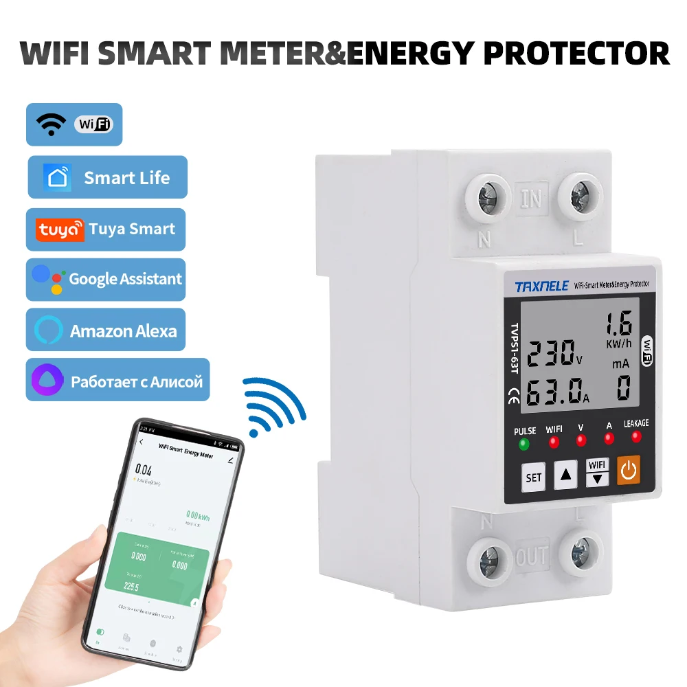 63A Tuya WiFi Smart Earth Leakage Over Under Voltage Protector Relay Device Switch Breaker Smart Life Energy Power kWh Meter
63A Tuya WiFi Smart Earth Leakage Over Under Voltage Protector Relay Device Switch Breaker Smart Life Energy Power kWh Meter