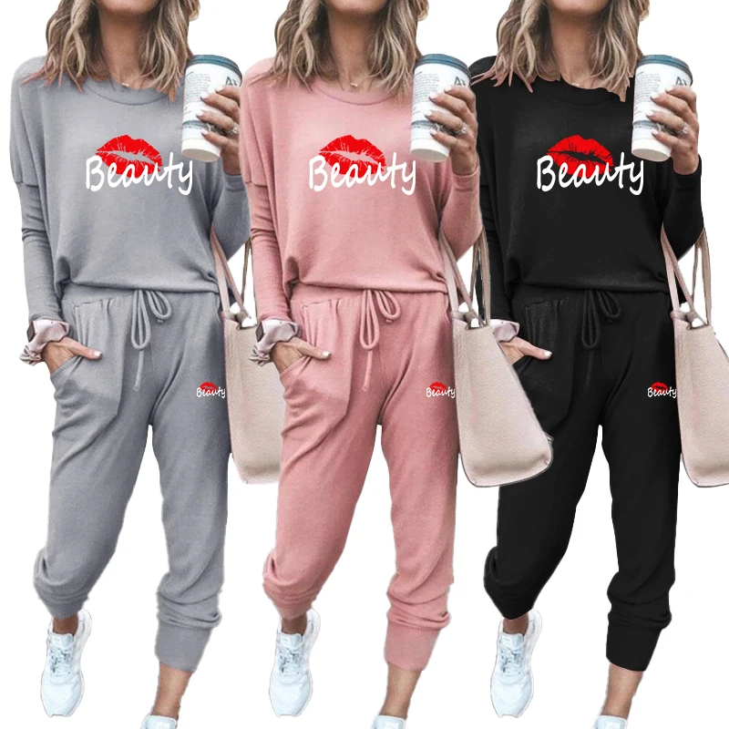 Women's printed two-piece sportswear casual long sleeved loose fitting round neck top sports pants women's sportswear set
Women's printed two-piece sportswear casual long sleeved loose fitting round neck top sports pants women's sportswear set