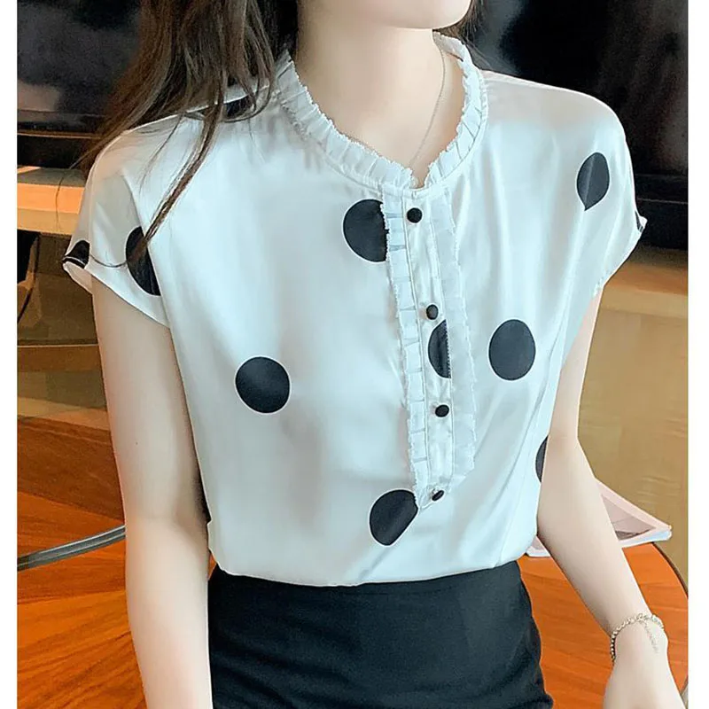 

Fashion Printed Spliced Ruffles Batwing Sleeve Polka Dot Blouse Women's Clothing 2023 Summer New Casual Pullovers Sweet Shirt