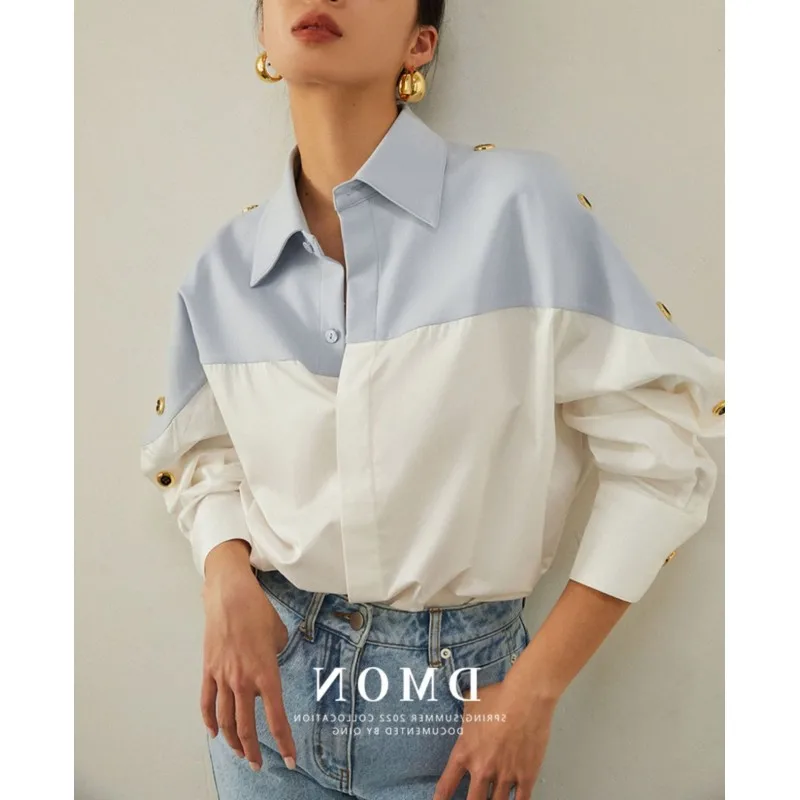 2023 Summer Women's Shirt Tops Fashion Color Contrast Patchwork Long Sleeve Temperament Sense Blouses
2023 Summer Women's Shirt Tops Fashion Color Contrast Patchwork Long Sleeve Temperament Sense Blouses