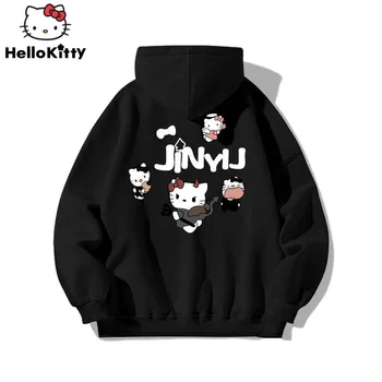 Sanrio Hello Kitty College Campus Style Hoodie Couple Fashion Oversize Yk2 Japanese Harajuku Hip Hop Streetwear Top 2000s Clothe