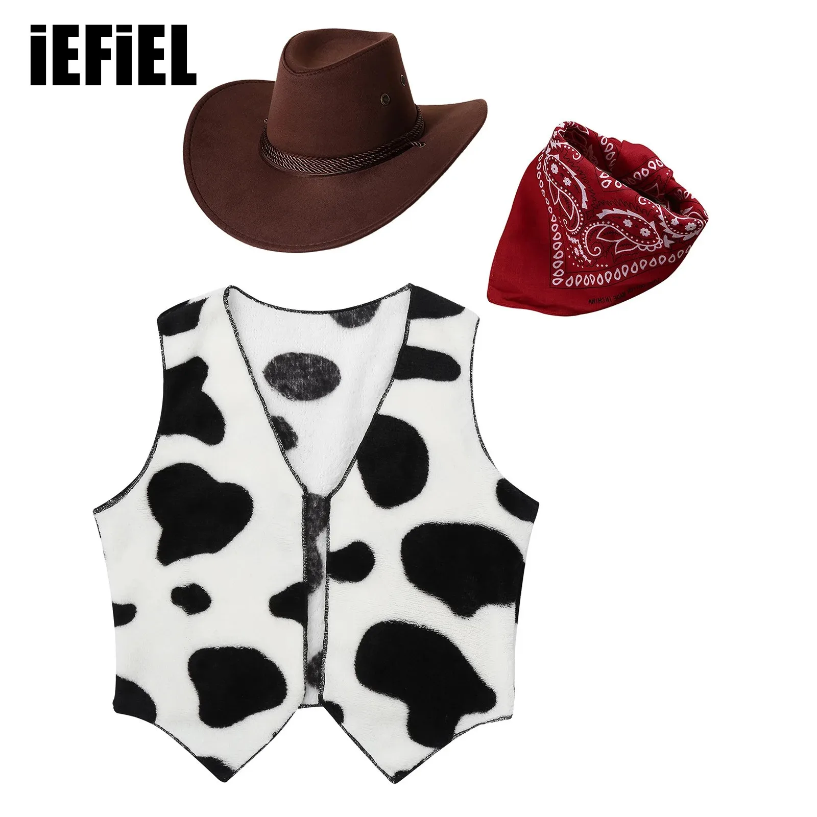 Cowboy Costume Set for Kids Western Accessories Cowboy Hat Open Front Vest And Print Bandanna Suit for Halloween Cosplay
Cowboy Costume Set for Kids Western Accessories Cowboy Hat Open Front Vest And Print Bandanna Suit for Halloween Cosplay