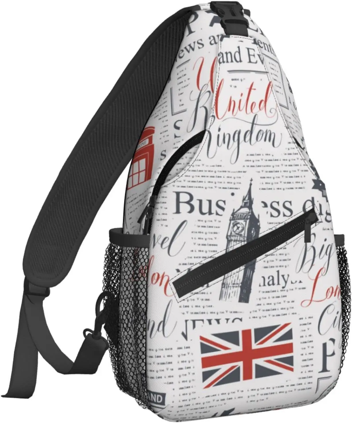 

Retro British Newspapers Sling Backpack Chest Bag Crossbody Shoulder Bag Gym Cycling Travel Hiking Daypack for Men Women