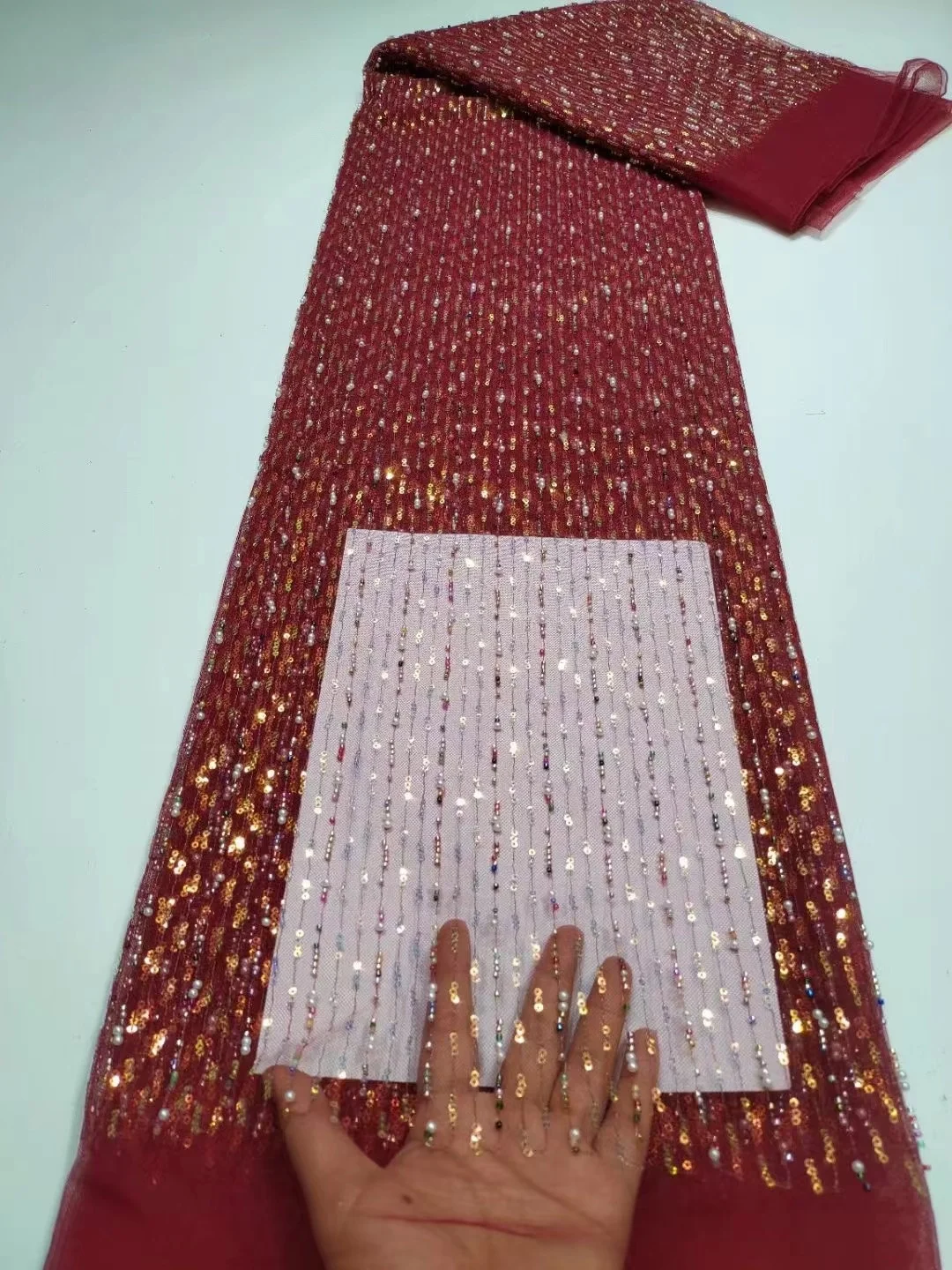 5 Yards Tulle Net African Lace Fabric Beaded Lace 2023 High Quality Wine Nigeria Sequin Fabrics for Wedding Evening Dress Sewing
5 Yards Tulle Net African Lace Fabric Beaded Lace 2023 High Quality Wine Nigeria Sequin Fabrics for Wedding Evening Dress Sewing