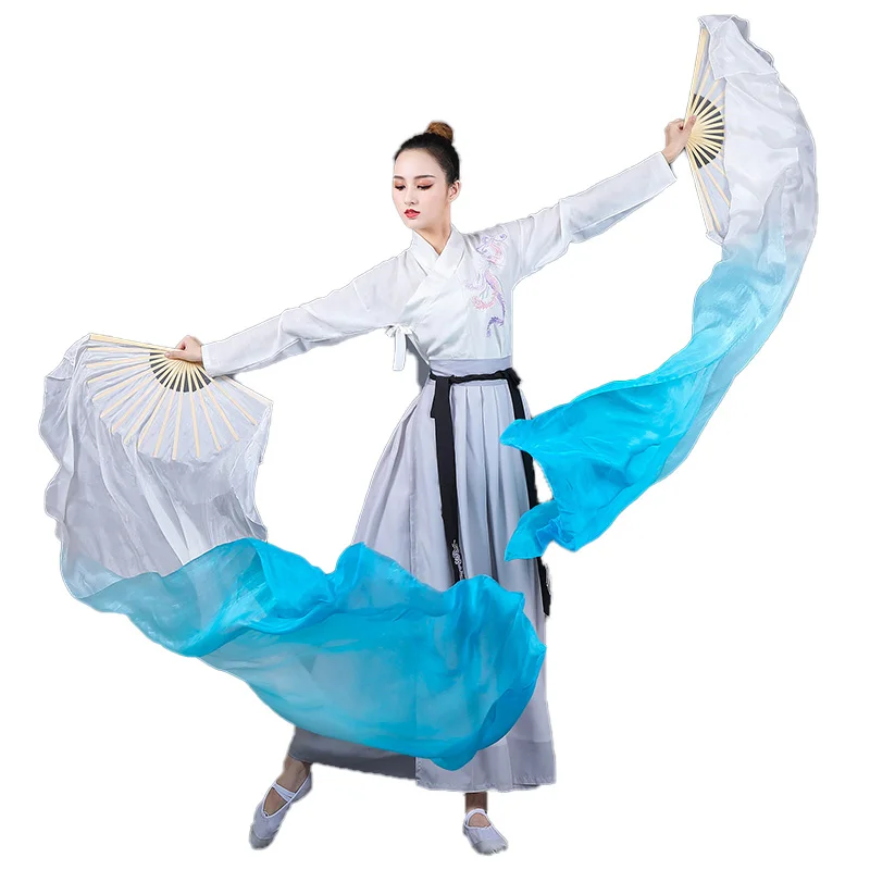 

100% Silk Veil Floral Women Belly Dance Costume Accessory 1.8m Hand Fan Pair Dancer Performance Show Props Flowy Dye 2024 New