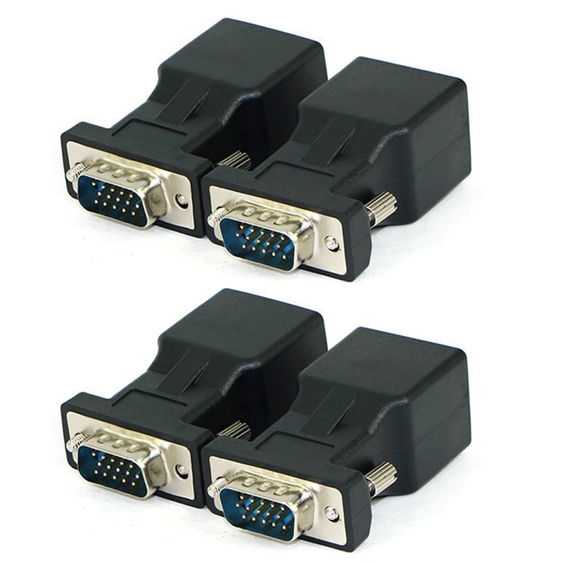 

4 Pack VGA Extender Male To RJ45 CAT5 CAT6 20M Network Cable Adapter COM Port To LAN Ethernet Port Converter