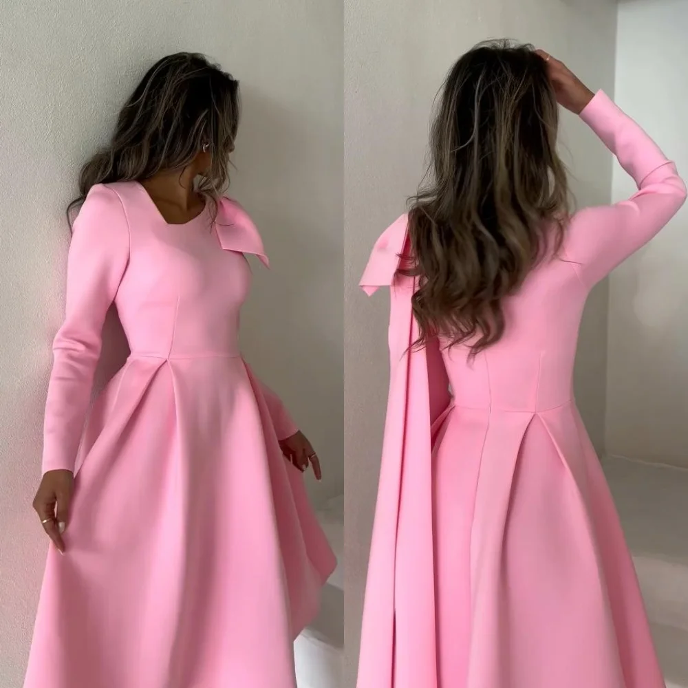 

Prom Dress Jersey Bow Ruched Valentine's Day A-line V-neck Bespoke Occasion Gown Midi Dresses Evening Saudi Arabia