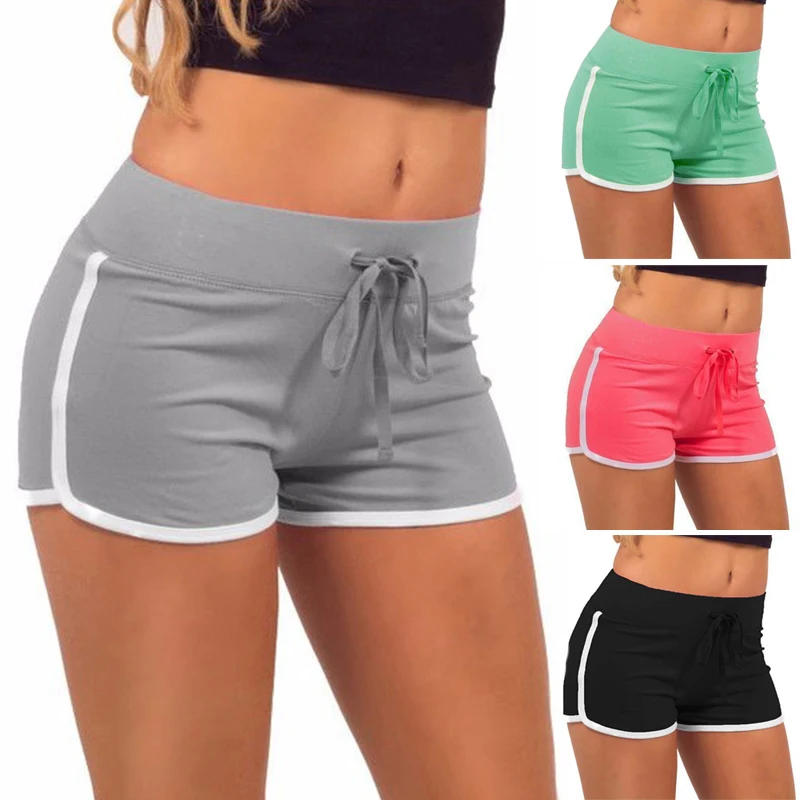 

Summer Fast Drying Sports Pants for Women Cotton Shorts Contrast Binding Side Split Elastic Waist Casual Shorts Yoga Short