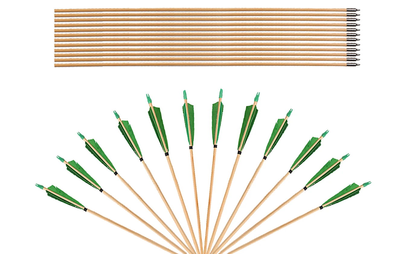 PG1ARCHERY 6/12 PCS 31.5-inch wooden arrows with 5.8-inch green turkey feathers for target, suitable for long and hunting bows
PG1ARCHERY 6/12 PCS 31.5-inch wooden arrows with 5.8-inch green turkey feathers for target, suitable for long and hunting bows