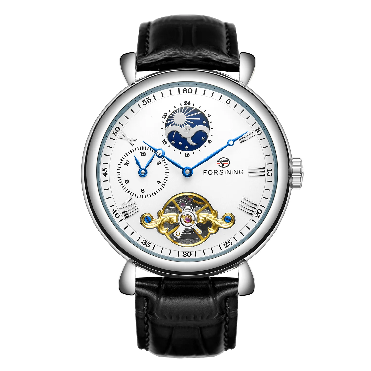 Fashion Forsining Top Brand Men's Hollow Tourbillon Full Automatic Leather Belt Waterproof Moon Phase Mechanical Business Watch
Fashion Forsining Top Brand Men's Hollow Tourbillon Full Automatic Leather Belt Waterproof Moon Phase Mechanical Business Watch