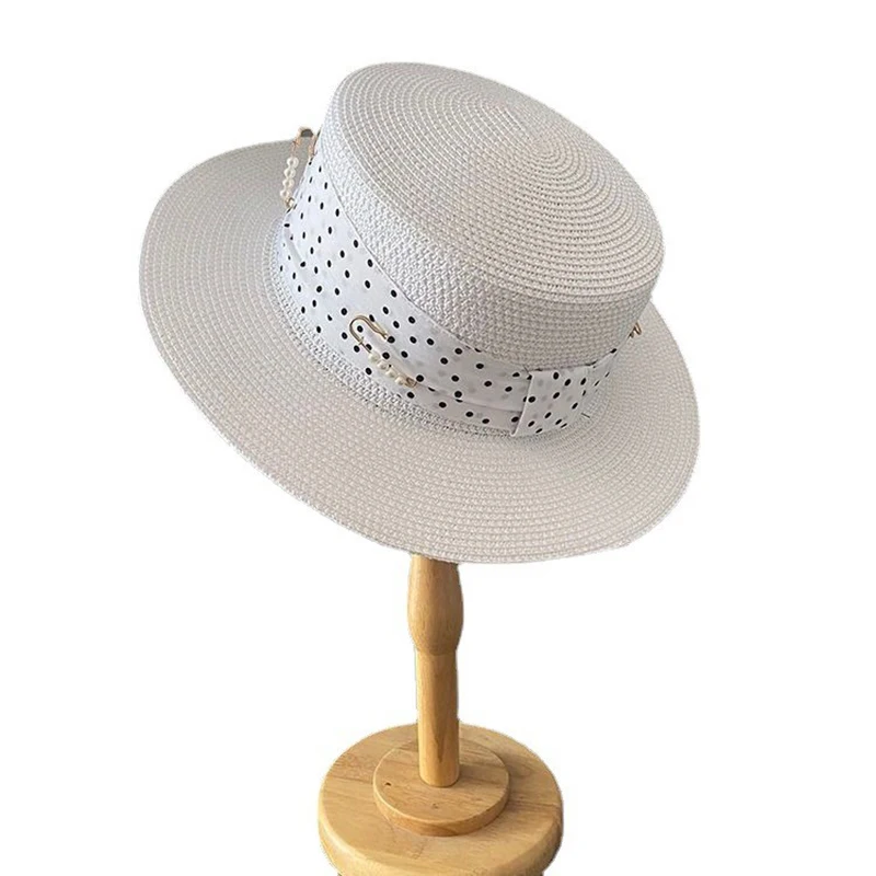 Summer Elegant Retro Women Flat Top Straw Hat Trip Caps Leisure Beach Sun Hats Fashion Pearl Rivets Breathable Anti-UV Beach Hat
Summer Elegant Retro Women Flat Top Straw Hat Trip Caps Leisure Beach Sun Hats Fashion Pearl Rivets Breathable Anti-UV Beach Hat
